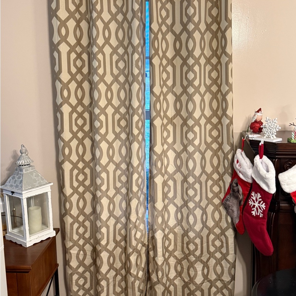 4 pair Geometric Patterned Tan Curtains
